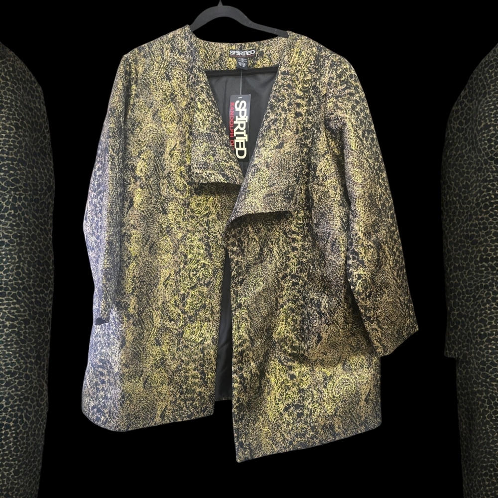 Randolph Duke Metallic Gold Patterned Open-Front Women's Jacket, Size 2X, NWT